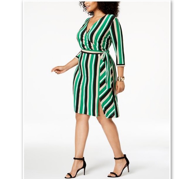 INC Macys Plus Varsity Stripe Faux Wrap Dress 3X - Picture 2 of 5